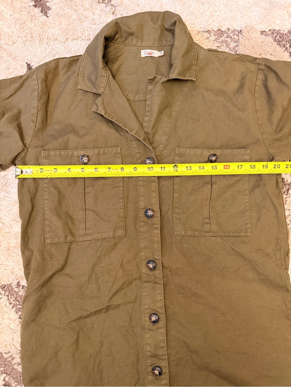 Faherty Palos Verdes Shirt Dress Olive Green Linen Blend Utility Dress Small - Picture 7 of 8